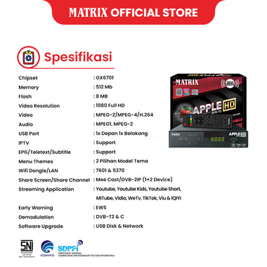 Matrix x BIOTA - Bundle Stadiumperience  - STB Apple Merah +  BIOTA TV Sync + Braket TV +  Antena HD 302 Indoor & Outdoor