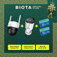 BIOTA HAMPERS LEBARAN - Paket 4 - Smart Camera Outdoor Fixed + Smart Camera Outdoor PTZ + Memory Card Sonic 32GB 2Pcs