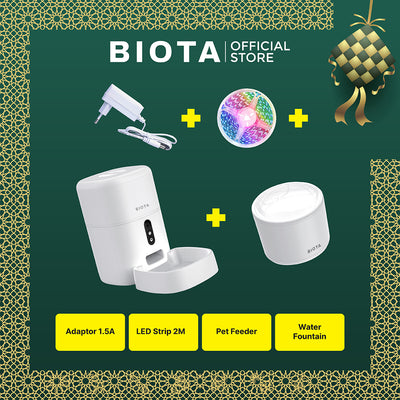 BIOTA HAMPERS LEBARAN - Paket 6 - Smart Pet Feeder + Smart Pet Water Fountain + Smart LED Strip 2M + Adaptor 1A for Smart LED Strip 7 Meter