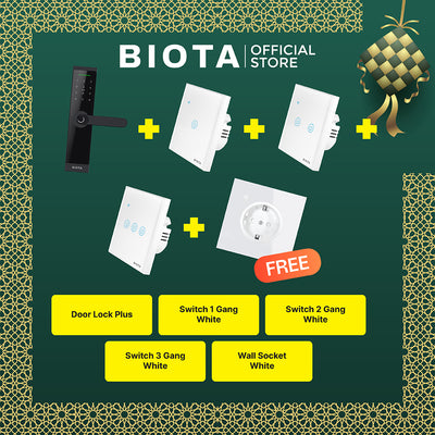 BIOTA HAMPERS LEBARAN - Paket 9 - Smart Door Lock Plus + Smart Wall Switch 1 Gang White + 2 Gang White + 3 Gang White + [Free] Smart Wall Socket White