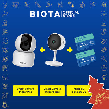BIOTA PARCEL NATAL DAN TAHUN BARU - Paket 3 - Smart Camera Indoor Fixed + Smart Camera Indoor PTZ + Memory Card Sonic 32GB 2Pcs
