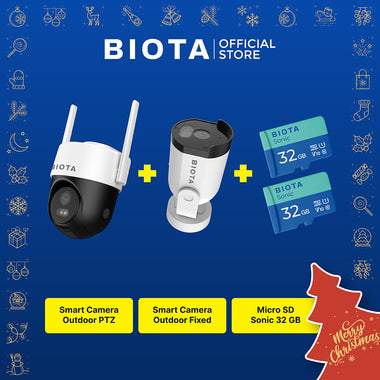 BIOTA PARCEL NATAL DAN TAHUN BARU - Paket 4 - Smart Camera Outdoor Fixed + Smart Camera Outdoor PTZ + Memory Card Sonic 32GB 2Pcs