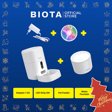 BIOTA PARCEL NATAL DAN TAHUN BARU - Paket 6 - Smart Pet Feeder + Smart Pet Water Fountain + Smart LED Strip 2M + Adaptor 1A for Smart LED Strip 7 Meter